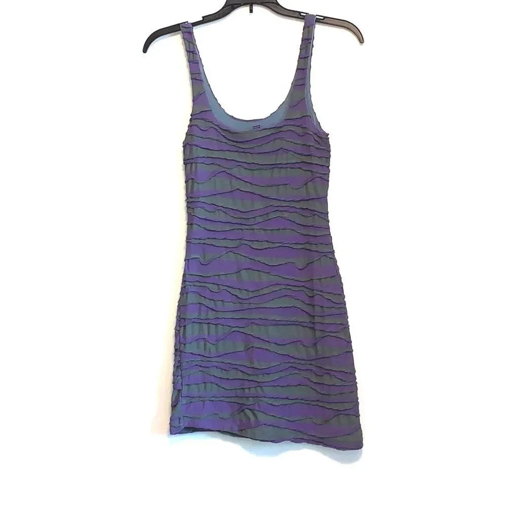 Free People Women’s Grey Purple Striped Boho Mini Tank Dress Ruffles Size XS